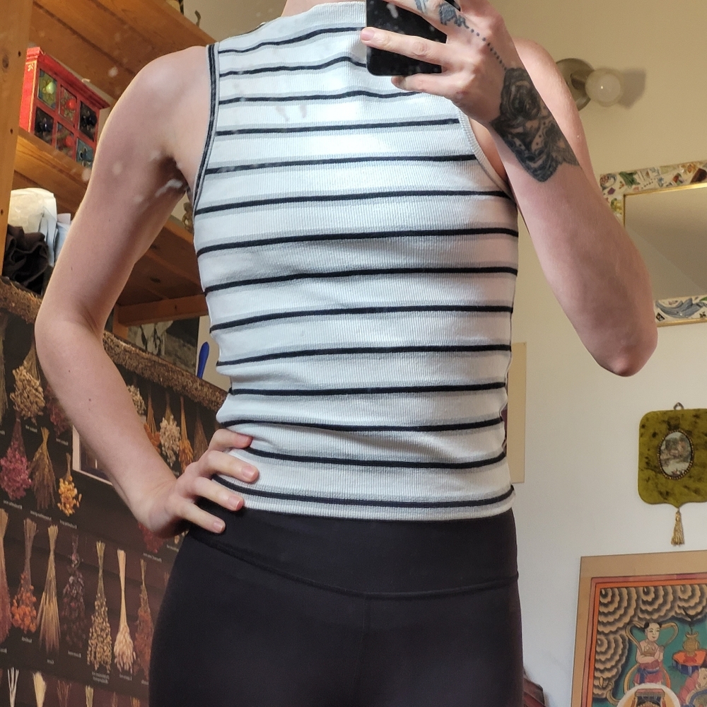 Afends Hemp Revolution Moby Hemp Striped Ladies High Neck Tank Shadow - M - Picture 3 of 8